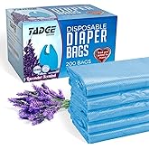 Tadge Goods Baby Disposable Diaper Bags Scented with Lavender - Odor Absorber Biodegradable Plastic Diaper Sacks for Trash Bag Essential Items - Bags for Dirty Diapers - Refill 200 Count (Blue)