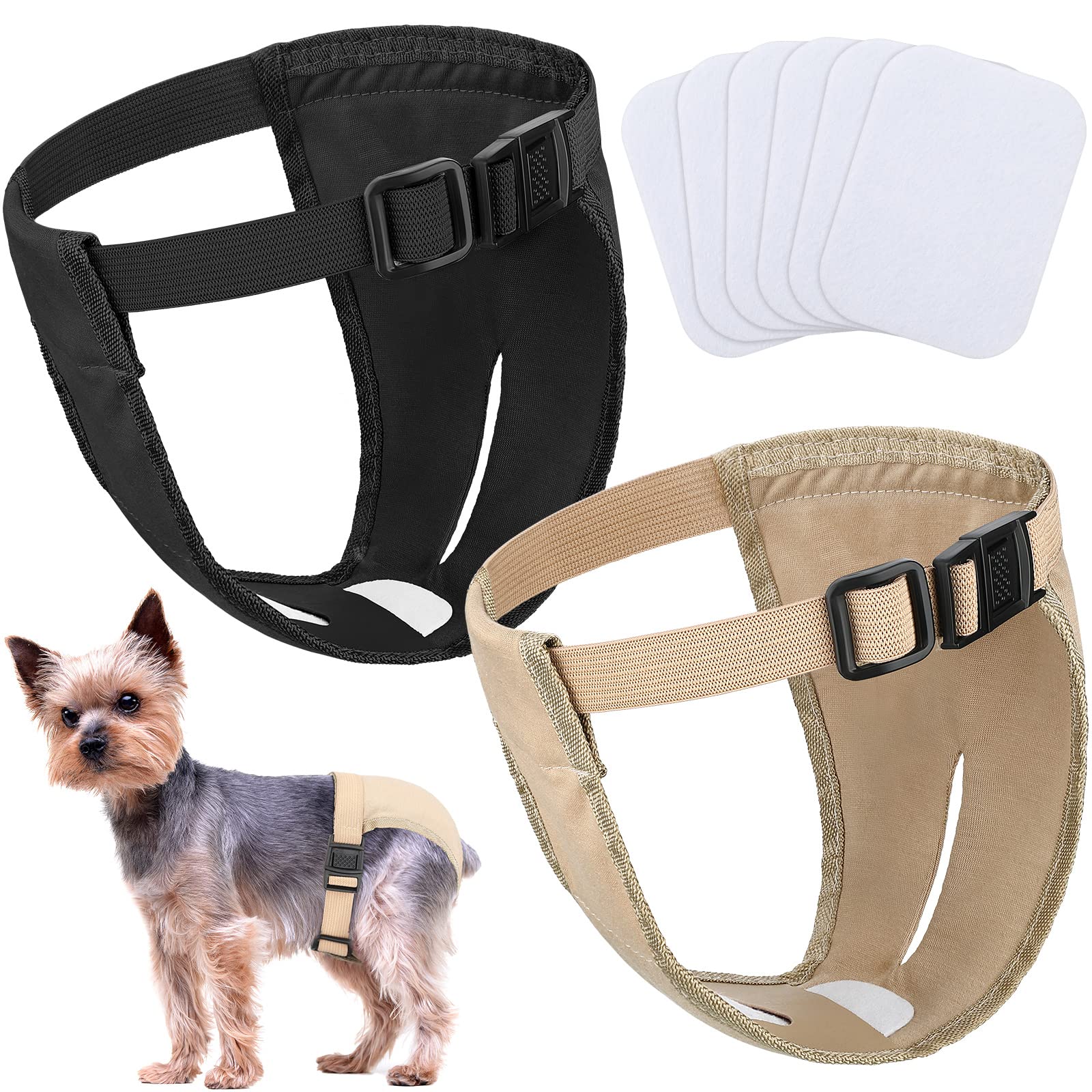 2 Pack Dog Pants Dog Nappies with 6 Sanitary Pad Adjustable Protective Trousers for Female pets in Heat Monthly Bleeding Physiological Washable Pants(Small)