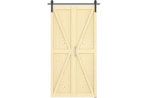 ROOMTEC 42in x 84in Bifold Barn Door with Hardware Kit, Unfinished Solid Pine Wood Folding Closet Door for Bedroom or Wardrobe, Assembly Required, DIY, Stainable, Natural Finish