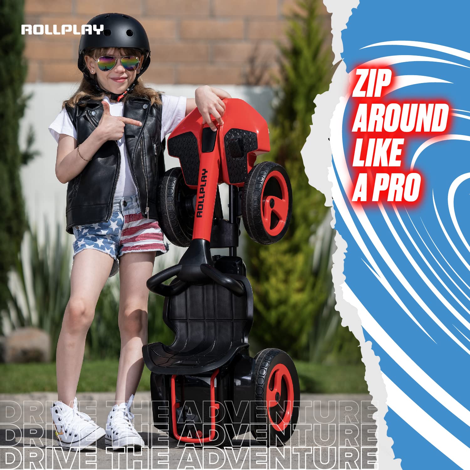 Rollplay Flex Kart XL 12V Electric Go Kart for Kids Aged 5+ Featuring Space-Saving Folding Function, Adjustable Seat, Anti-Slip Rubber Strips, and a Top Speed of 5 MPH