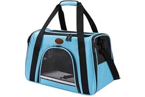 ROSEBB Cat Carrier Dog Carrier Pet Carriers for Medium Small Cats Dogs Puppies up to 15 Lbs,TSA Airline Approved Small Dog Cat Carriers Soft Sided,Collapsible Travel Puppy Carrier (Blue, Medium)