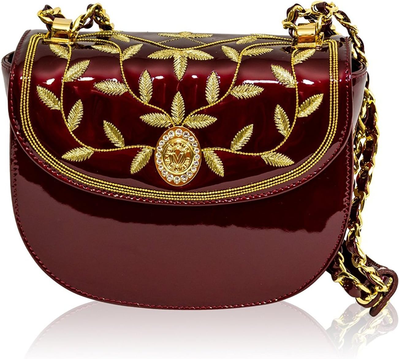 Valentino Orlandi Italian Designer Burgundy Embroidered Leather Circle Messenger Bag
