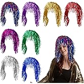 Tahonuss 8 Pcs Foil Tinsel Wigs Colorful Tinsel Wigs Fancy Dress Shiny Party Wig Disco Party Dress Accessories Cosplay Supplies (Gold, Silver, Red, Blue, Rose Red, Purple, Green, Multicolor)