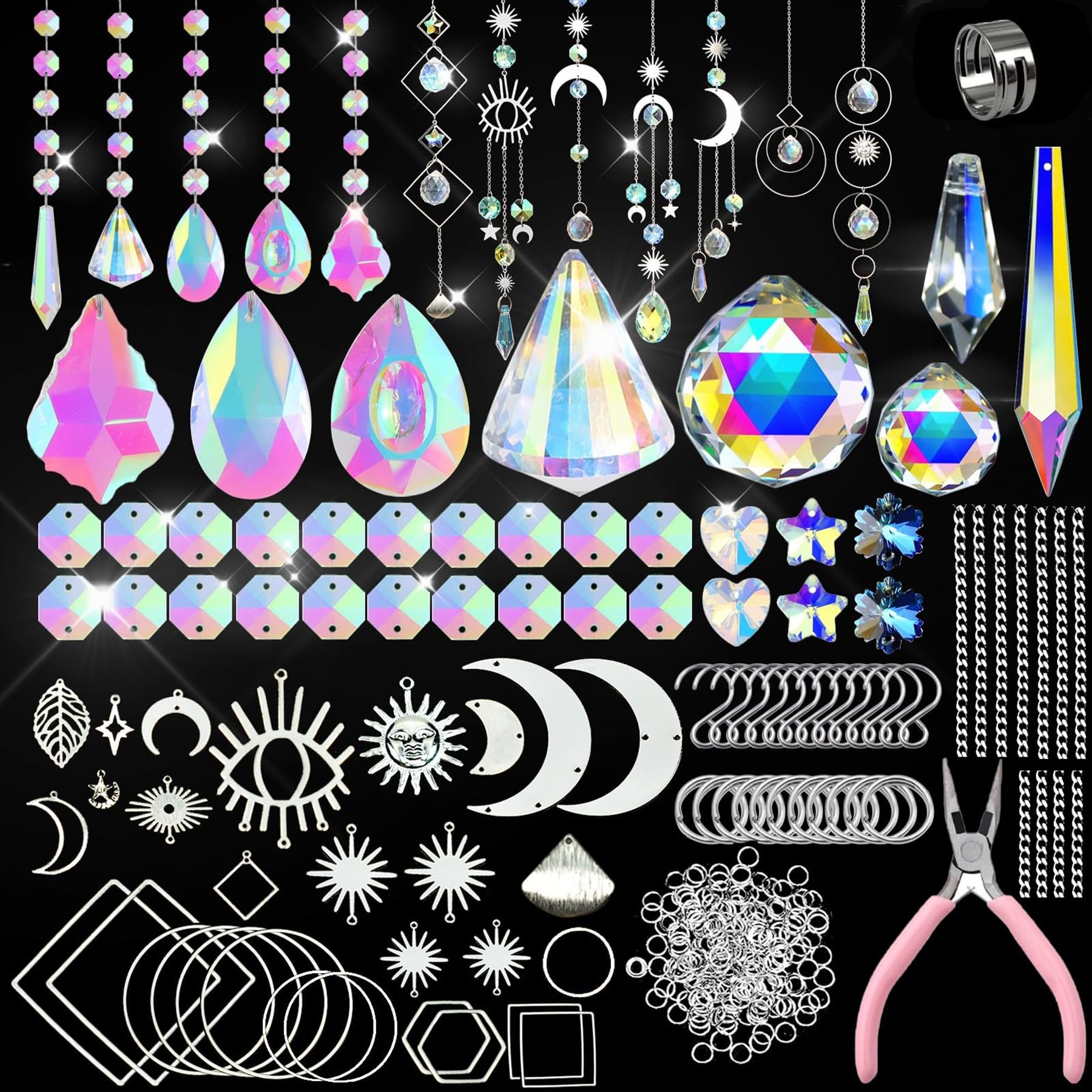 VEEKAY 355 Pieces Crystal Suncatcher, DIY Suncatcher Kit, Suncatcher, Suncatcher Pendants, Suncatcher for Window Garden Decoration