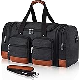 Voylic Canvas Duffle Bag For Travel, 50L Expandable Carry on Overnight Travel Duffel Bags with Laptop Compartments Weekend Gym Bag for Men(Black)