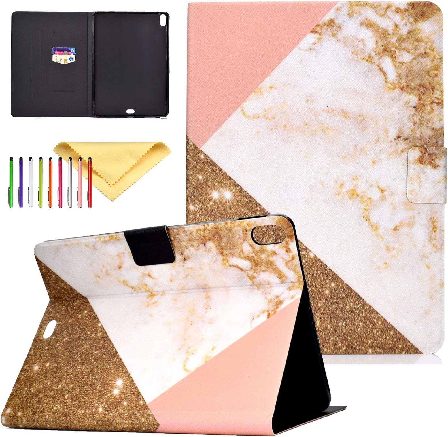New iPad Pro 11 inch 2018 Case Marble Series, Cookk Kids Slim PU Leather Stand Wallet Smart Cover Auto Wake/Sleep for Apple iPad Pro 11" 2018, White Gold Marble