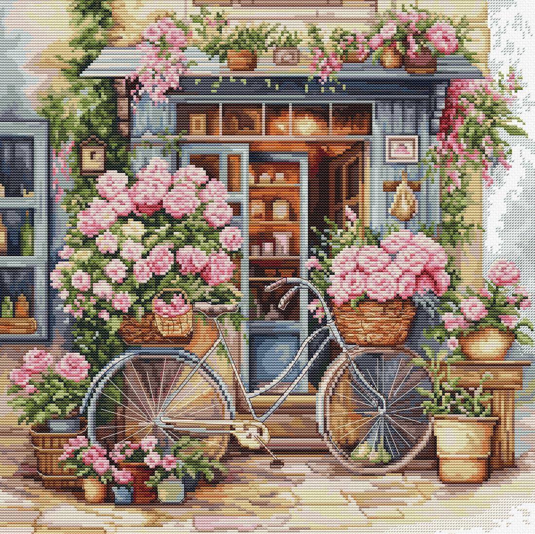 Luca-S Cross Stitch Kit Flowers Shop, BU5044, Counted Cross Stitch Kit for Adults, Needlecraft and Embroidery Kit