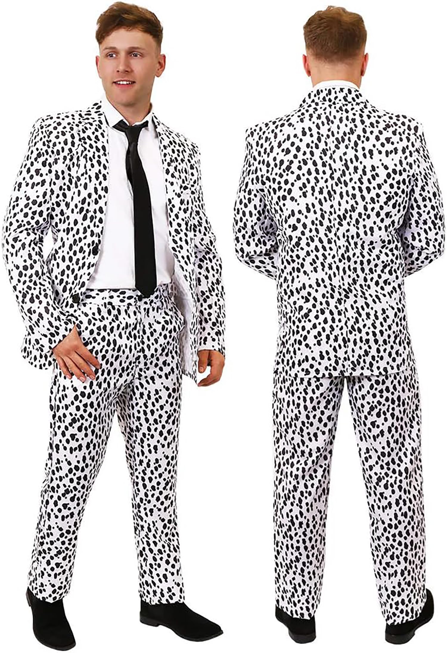 Mens Dalmatian Suit Costume - Medium - Dalmatian Print Suit Jacket & Trousers, Black Tie - Adults Halloween TV Film Fancy Dress Costume
