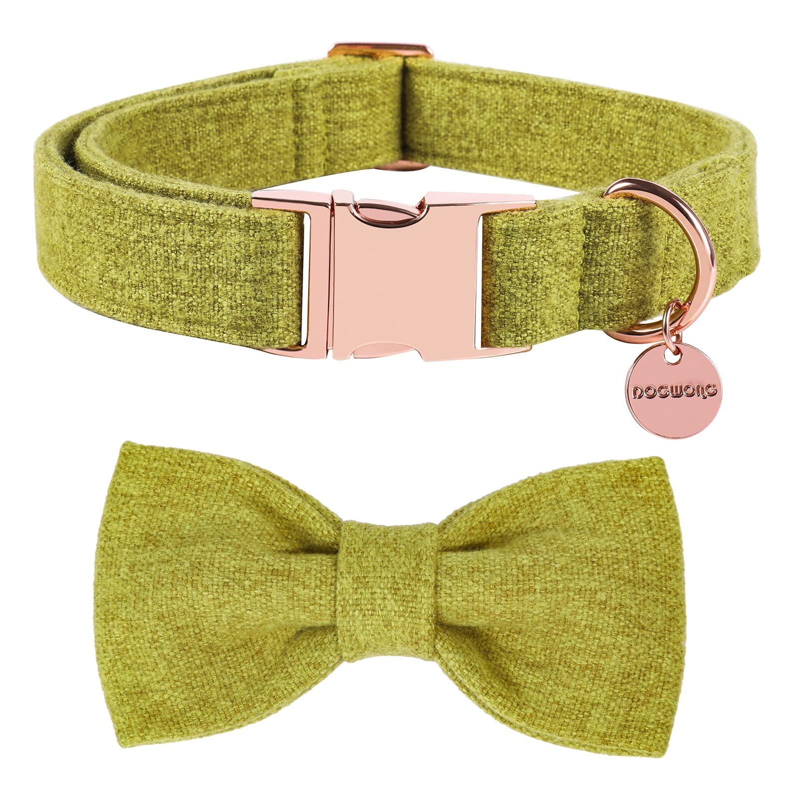 DOGWONG Cotton Dog Collar with Bow New Green Pet Collar Durable Adjustable for Large Dog — image 1