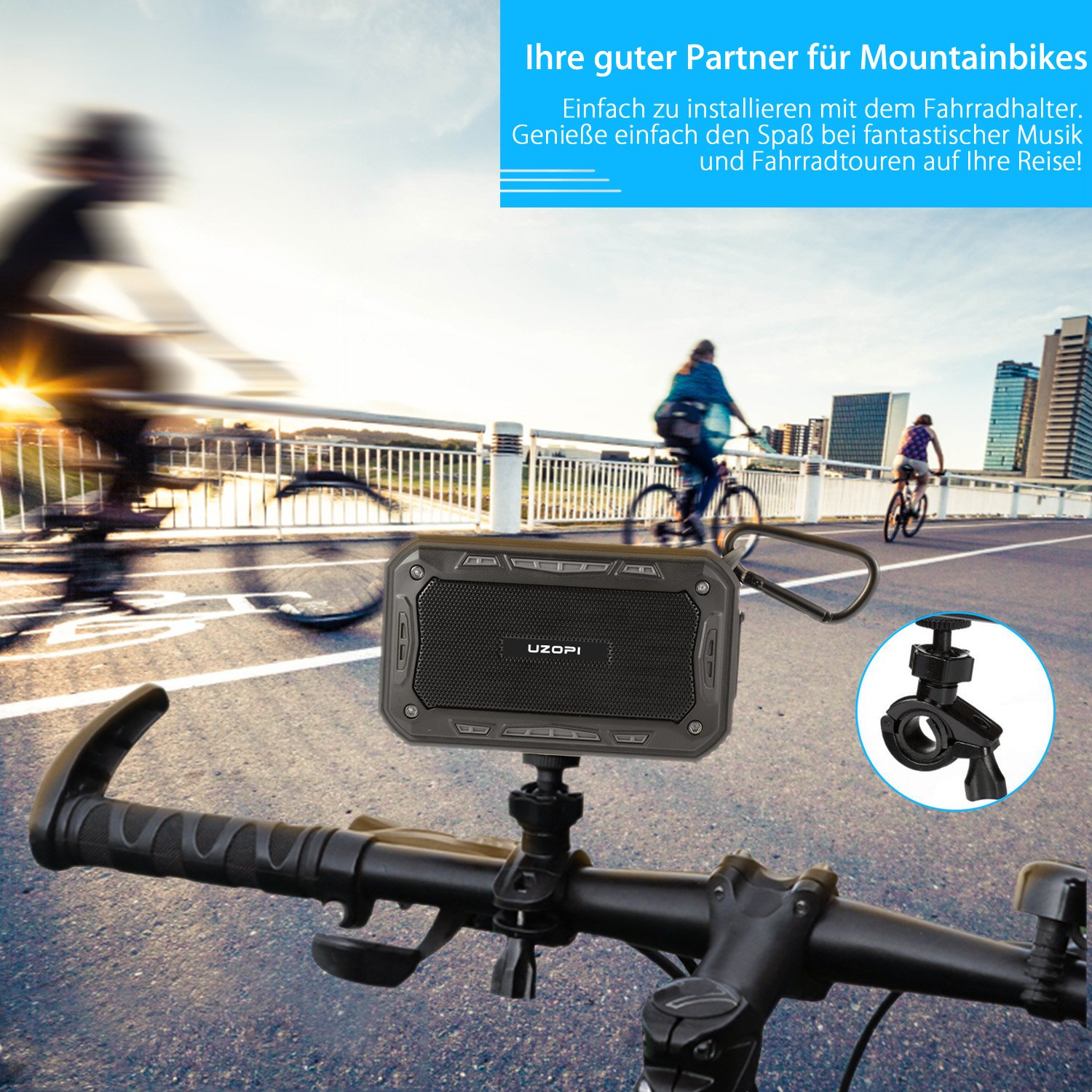 Bluetooth Lautsprecher - Wasserdicht Badezimmer Outdoor Fahrrad Lautsprecher für Handy, Wireless IP67 10W 2200mAh Bluetooth Speaker mit Fahrradhalter/Aux / TF/Mikrofon