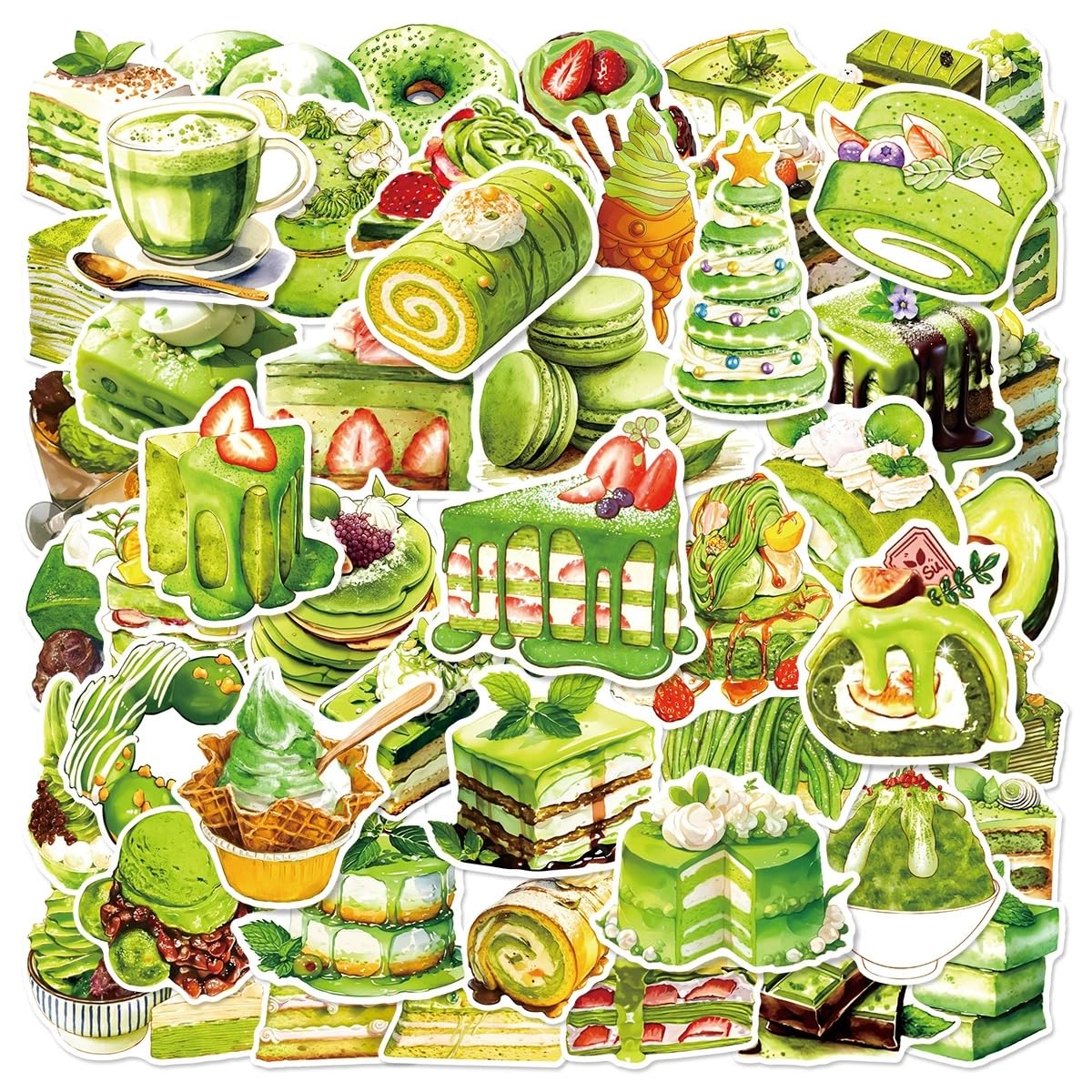 50 PCS Matcha Stickers,Summer Sticker Pack Vinyl Skateboard Guitar Door Laptop Luggage Car Bike Water Bottle Birthday Party Supplies Teens Boys and Girls Decals