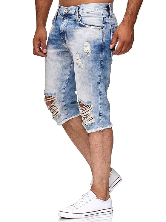 Red Bridge Herren Jeans Short Kurze Hose 3/4 Destroyed Denim Blau