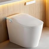 Smart Toilet with Bidet Built in, Foam Shield, Heated Seat, Dual-Flush | Tankless Elongated Toilet for Bathroom, Instant Warm Water &amp; Dry, Foot Sensor, UV Self Clean Nozzle, Night Light, Manual Lid