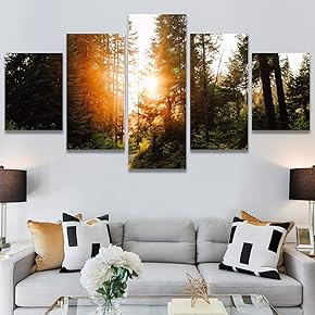 SIGNWIN 5 Panel Canvas Wall Art Green Forest...