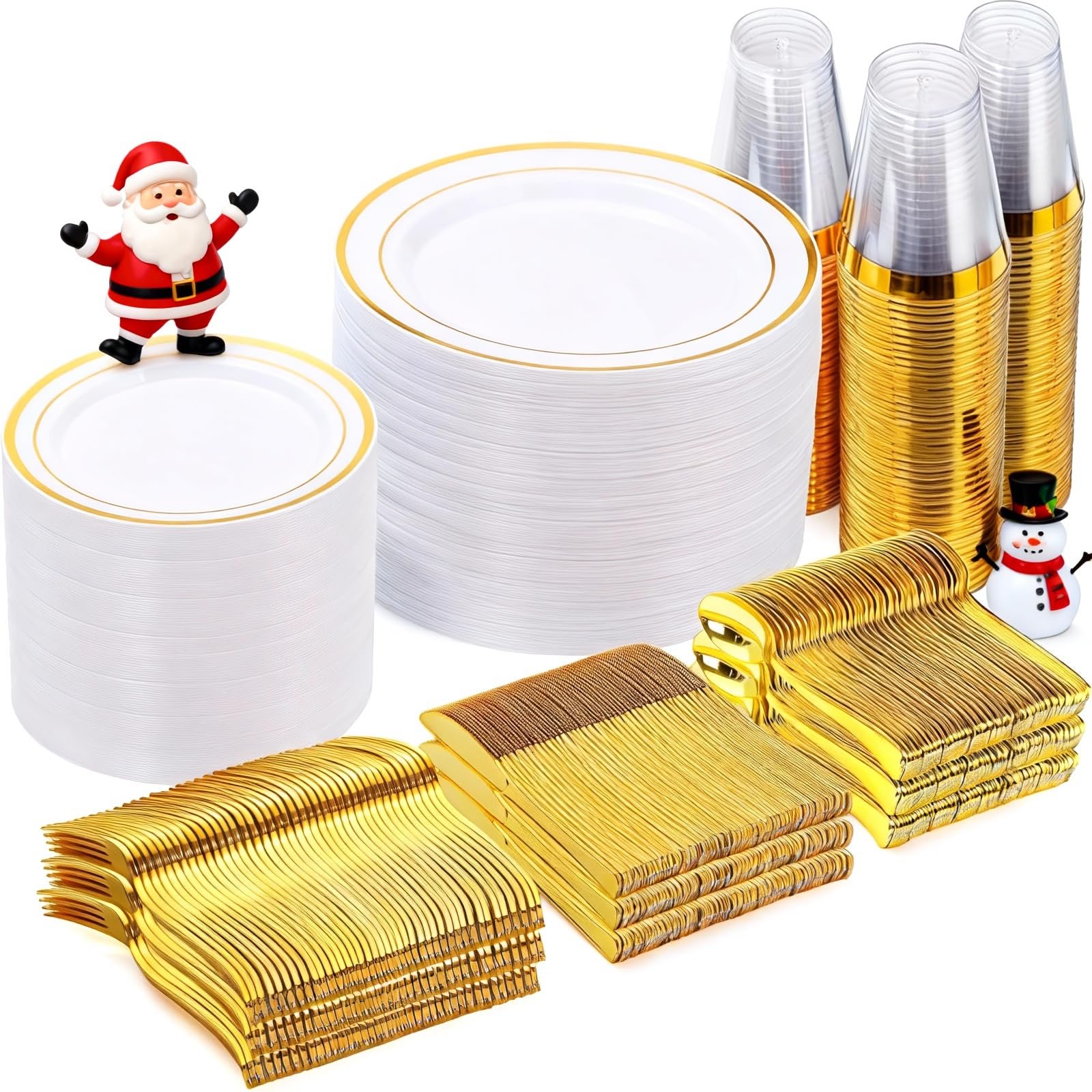 Photo 1 of (unknown if complete) Goodluck 600 Pieces Gold Disposable Plates for 100 Guests, Plastic Plates for Party, Dinnerware Set