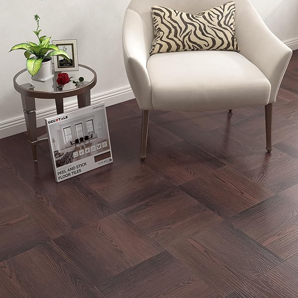 DECOTALK PEEL AND STICK FLOOR TILE WATERPROOF 30 PCS WOOD FLOORING TILES CHEERY WOODS VINYL TILE VINYL FLOOR TILES 12″X12″, SELF ADHESIVE FLOORING WOOD PLANKS FOR KITCHEN, BATHROOM