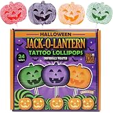 Halloween Pumpkin Tattoo Lollipop, Individually Wrapped, 24 Count | Treat or Treat Suckers, Assorted Fruit Flavors, Seasonal Party Favors, Easy to Share, Boo Basket Fillers