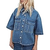 Imily Bela Womens Oversized Short Sleeve Denim Jackets Trendy Cropped Jean Tops Shackets