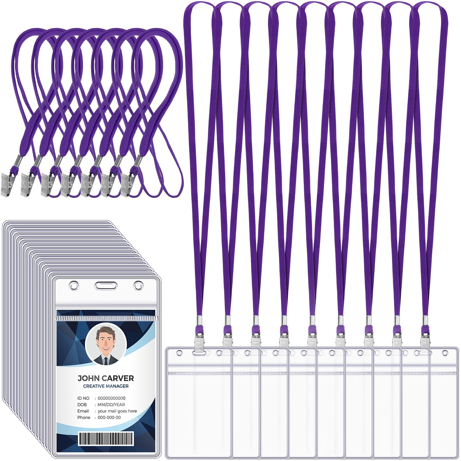 Photo 1 of Marspark 200 Pcs Name Tag Lanyards with ID Holder Lanyards for ID Badges Resealable Flat Neck Name Tag with Clip Waterproof Plastic Clear Badges Bulk for School Office Supplies (Purple)