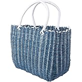 Woven Grocery Bag Plastic Market Basket Reusable Shopping Tote Bag with Handle Fruit Vegetable Bags Large Beach Bag for Home Kitchen