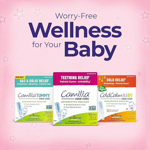 BOIRON CAMILIA TUMMY FOR COLIC, PAINFUL GAS, BLOATING, & FUSSINESS- STERILE AND NON-DROWSY LIQUID DOSES – 30 COUNT