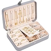 KCY Travel Jewelry Organizer Box for Women Girls, Small Travel Jewelry Case, PU Leather Portable Jewellery Storage Boxes Display Holder for Ring Earrings Necklace Bracelet Bangle, Gifts,Grey