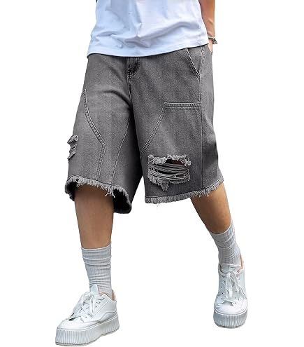 QJK Y2K Jorts Straight Drag Jorts Multi Pocket Cargo Jorts for Men