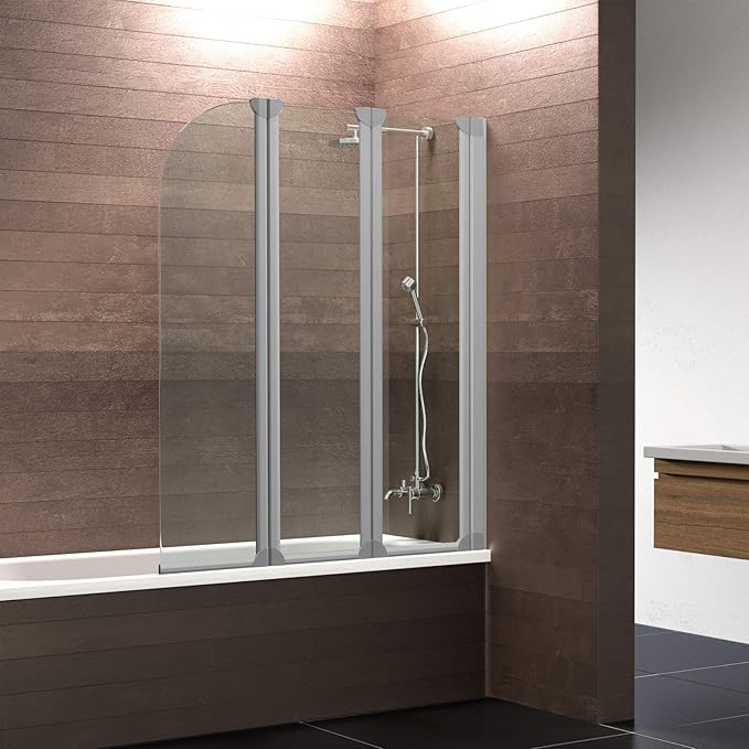 Schulte D1654 01 50 Duschwand Komfort, 125 x 140 cm, 3 mm Sicherheitsglas Klar hell, alu natur, Duschabtrennung für Badewanne