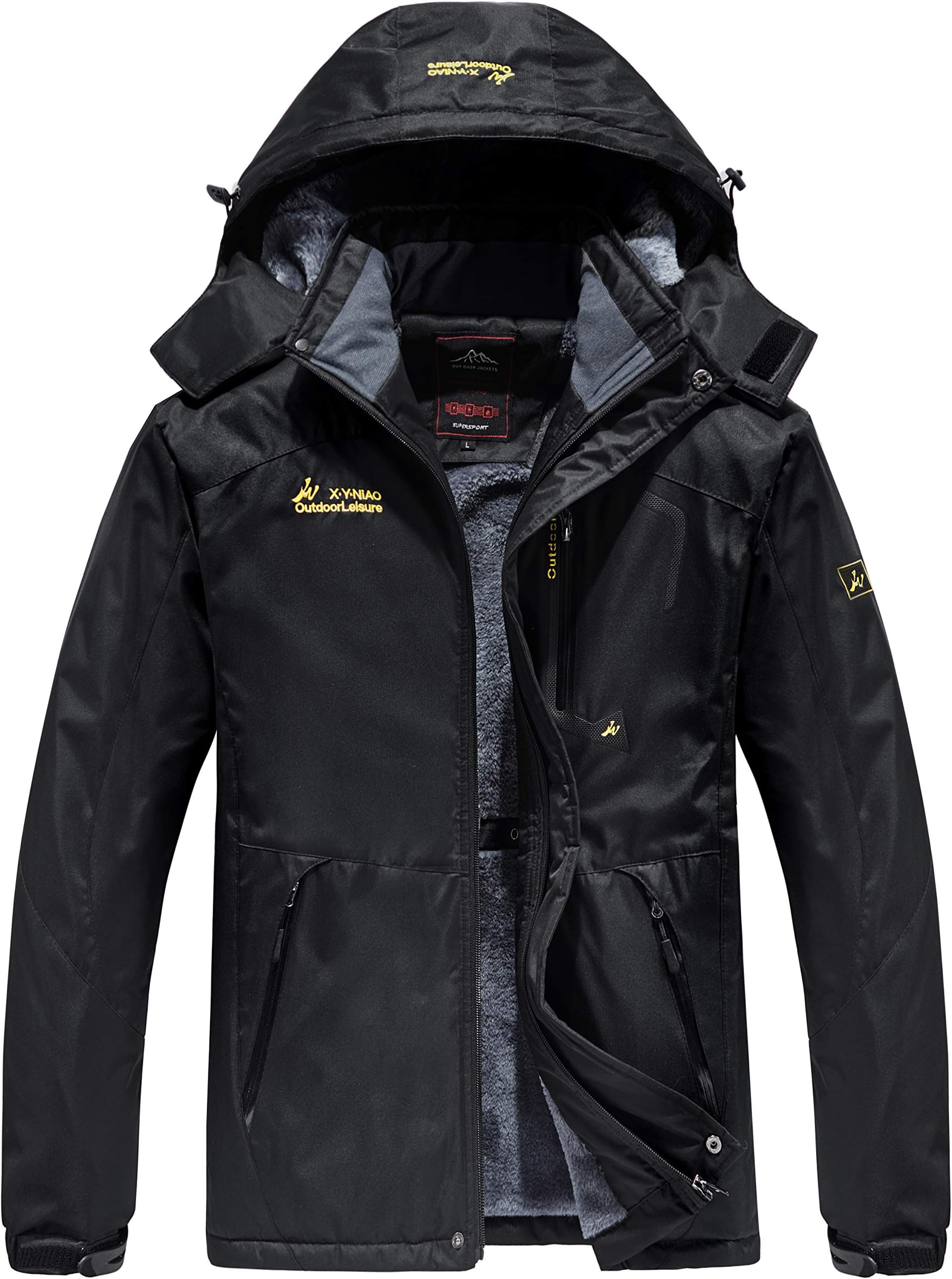 Men's Waterproof Mountain Jacket Fleece-Lined Ski Jacket Outerwear Windproof Snow Coat Rain Jacket