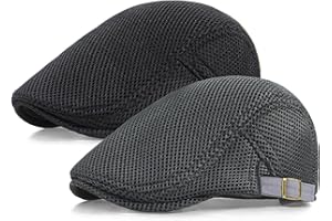 Taidor 2 Pack Men's Mesh Cap Breathable Summer Newsboy Hat Adjustable Beret Ivy Cap Irish Cabbie Driving Hunting Hats