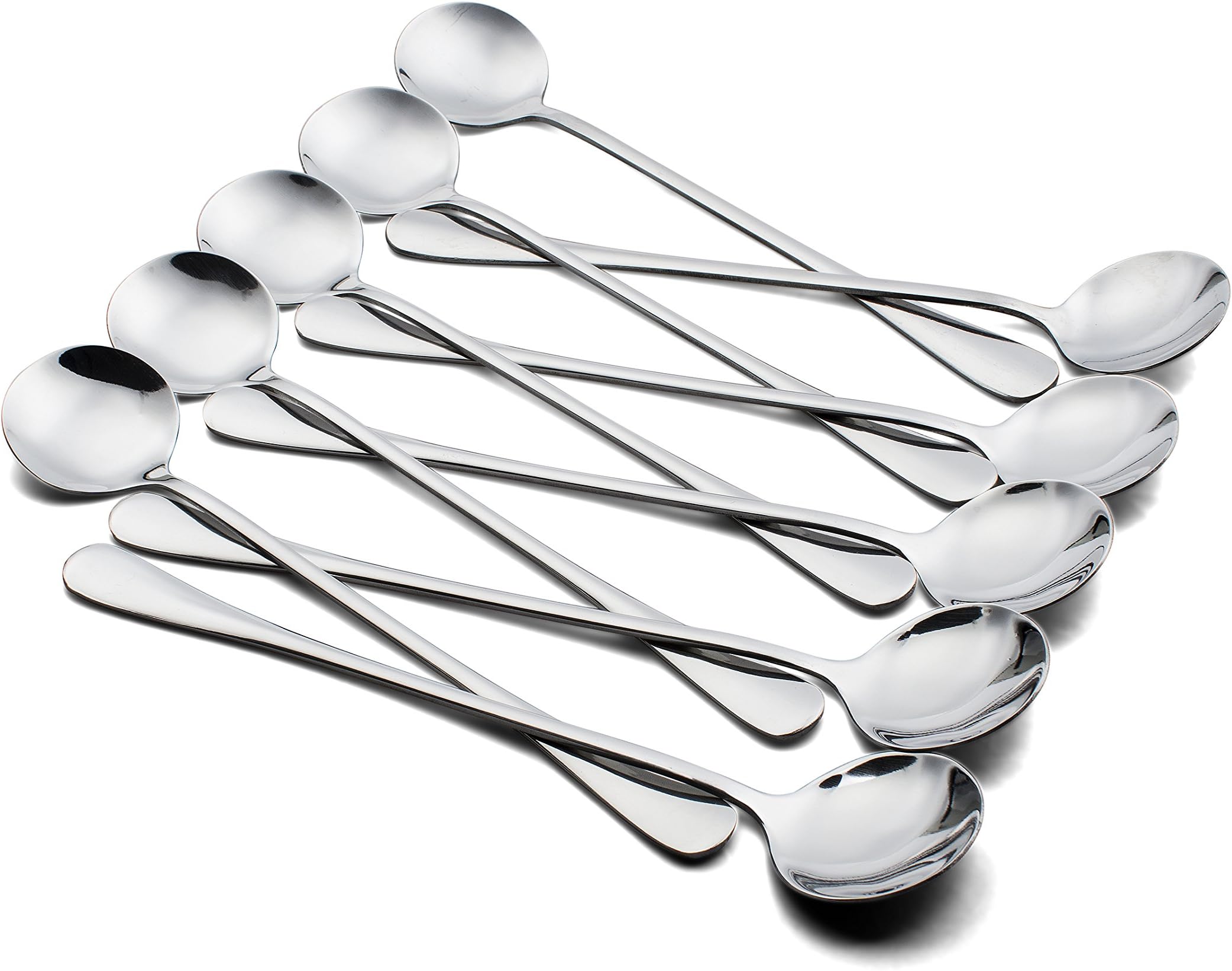 CB Life 10-Pieces Coffee Spoons Tea Spoons, Long Handle 7.5 Inch Stainless Steel Spoon for Ice Cream, Coffee, Tea and Milkshake (Round)