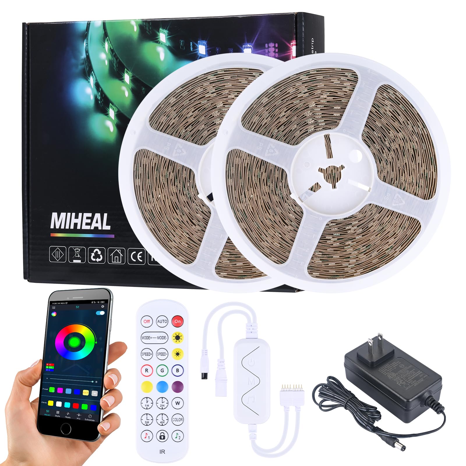 Photo 1 of MIHEAL 80ft (24m) 5050 SMD RGB LED Strip Light Kit, Color Changing White Band Rope Lights+24-Key RF Controller+ Power Supply for Home,Kitchen,Trucks,Sitting Room and Bedroom Decoration(80ft)