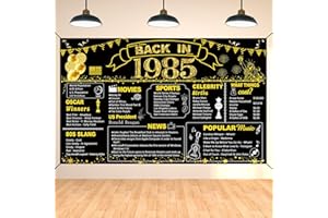 DARUNAXY 40th Birthday Black Gold Party Decoration, Back in 1985 Banner 40 Year Old Birthday Party Poster Supplies Vintage 1985 Backdrop Photography Background for Men & Women 40th Class Reunion Decor
