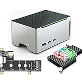 ElectroCookie Raspberry Pi 5 Case, Aluminum Compact Case with M.2 NVMe SSD PCIe HAT and Active RGB Lighting Cooler (Black Case + M.2 HAT[X1001])