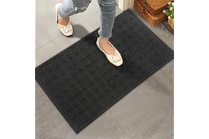 HIYARD Durable Front Door Mat, Absorbent Muddy Dirt Resist Welcome Door Mats Outdoor Indoor, Non-Slip Rubber Backing Low Profile Doormat for Entryway, 30×17, Black