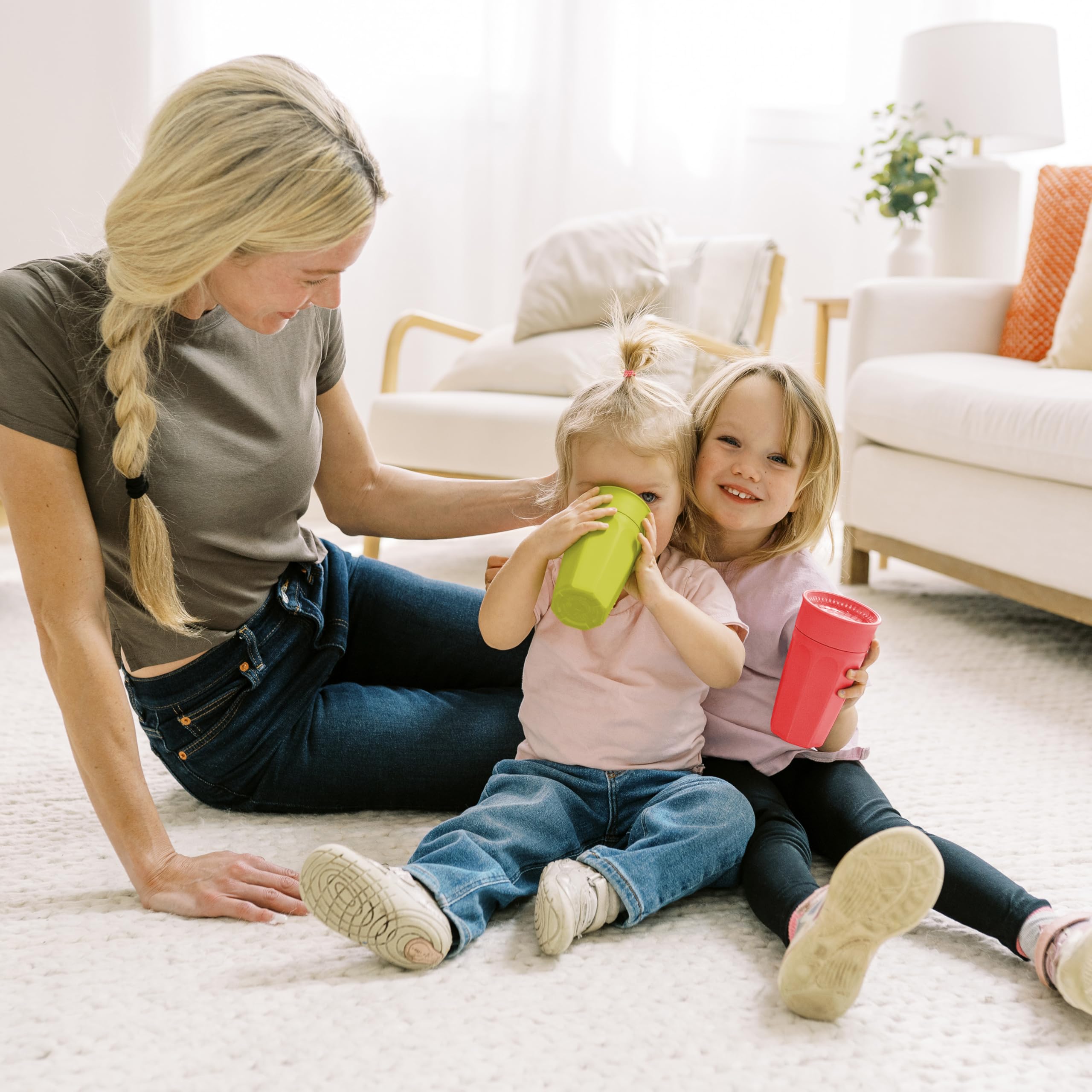 Dr. Brown's Milestones Cheers 360 Spoutless Transition Cup, Travel Friendly and Leak Free Sippy for Babies and Toddlers, Green and Pink, BPA-Free, 10 oz/300 mL, 9m+