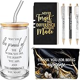 Funnymoom 6 Pcs Valentines Employee Appreciation Gifts Set for Women Coworkers Thank You Gifts, Difference Maker 17 oz Glass Cup Inspirational Makeup Bag Journal for Teacher Nurse(Marble,Black)
