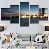 SIGNWIN 5 Panel Canvas Wall Art Cityscape Sunset for Home Decorations Ready to Hang - 60