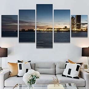 SIGNWIN 5 Panel Canvas Wall Art Cityscape Sunset...