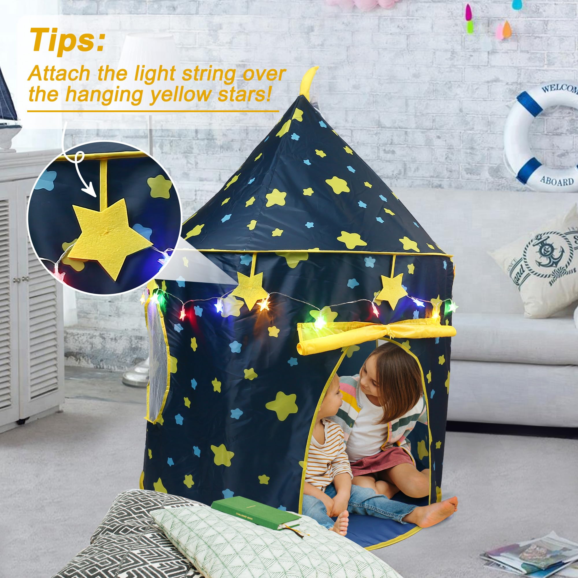 LotFancy Play Tent for Boys, with Star Lights and Storage Carrying Bag, Pop Up Play Tent House for Kids Toddlers, Indoor and Outdoor Use, Foldable, Portable, Blue