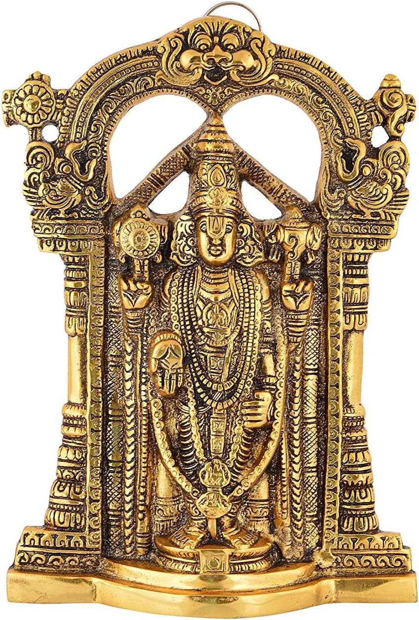 RAJKRUTI® Handicraft Metal Tirupati Balaji Idol - Sri Venkateshwara Murti - Wall Hangings - Home Decor - Showpiece Gifts (Gold)