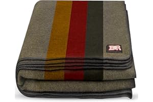 Ever Ready First Aid Military Wool Blanket - 95% Wool, Washable, Perfect for Outdoors, Travel, Car & Bushcraft Emergency Blanket, 96" x 96" 6.65 lbs. - Olive Drab Green with Stripes - Queen Size