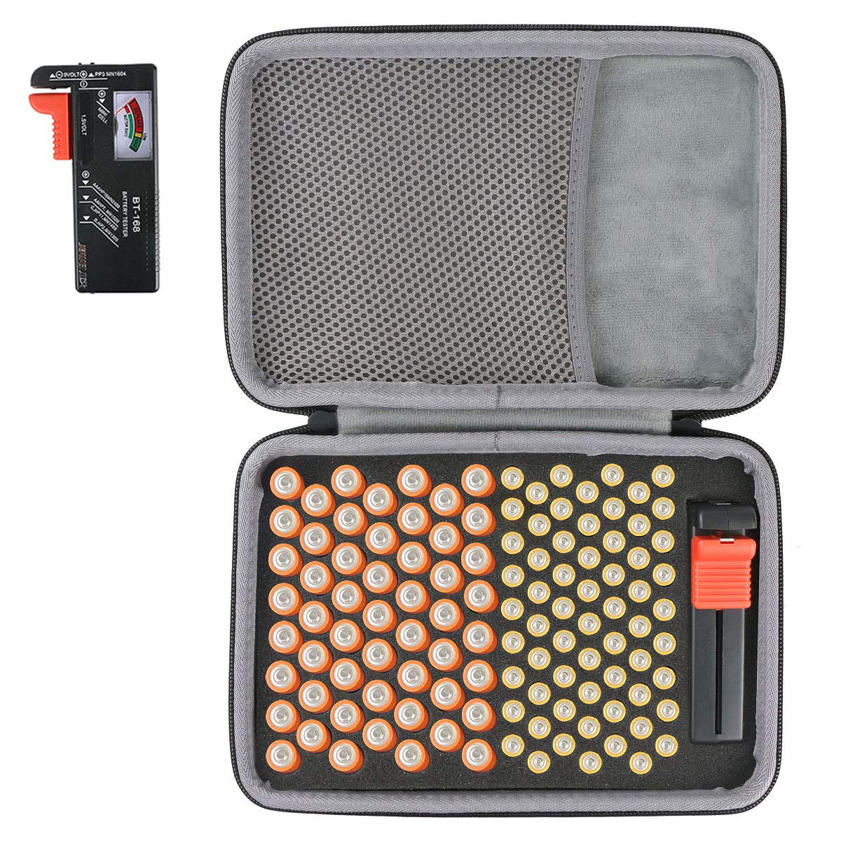 co2CREA Hard Travel Battery Organizer Storage Box for BT-168D Tester, Carrying Case Holds 53 AA, 63 AAA