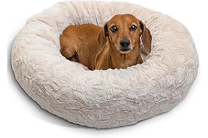 Best Friends by Sheri Original Calming Donut Dog and Cat Bed, Lux Faux Fur, Oyster, (23in x 23in) - Anxiety Relief for Pets Up to 25 lbs