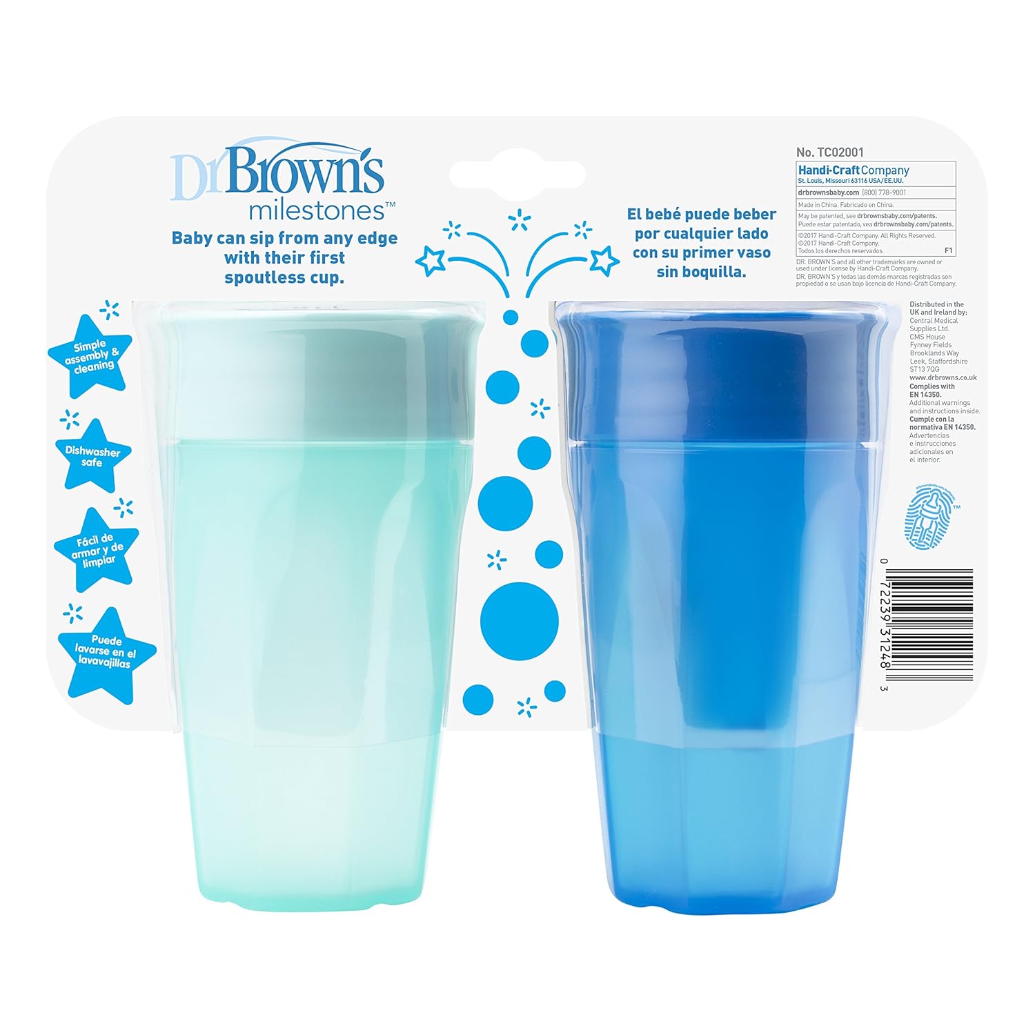 Dr. Brown's Cheers 360 Spoutless Training Cup, 9m+, 10 Ounce, Blue/Aqua, 2 Count : Baby