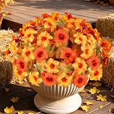 Artificial Fall Flowers for Outdoors, Faux Petunias Autumn Decoration, Fake Flowers Plants UV Resistant Look Real Silk Flowers for Outside Planter Front Door Porch Patio Yard (6, Orange-Yellow)