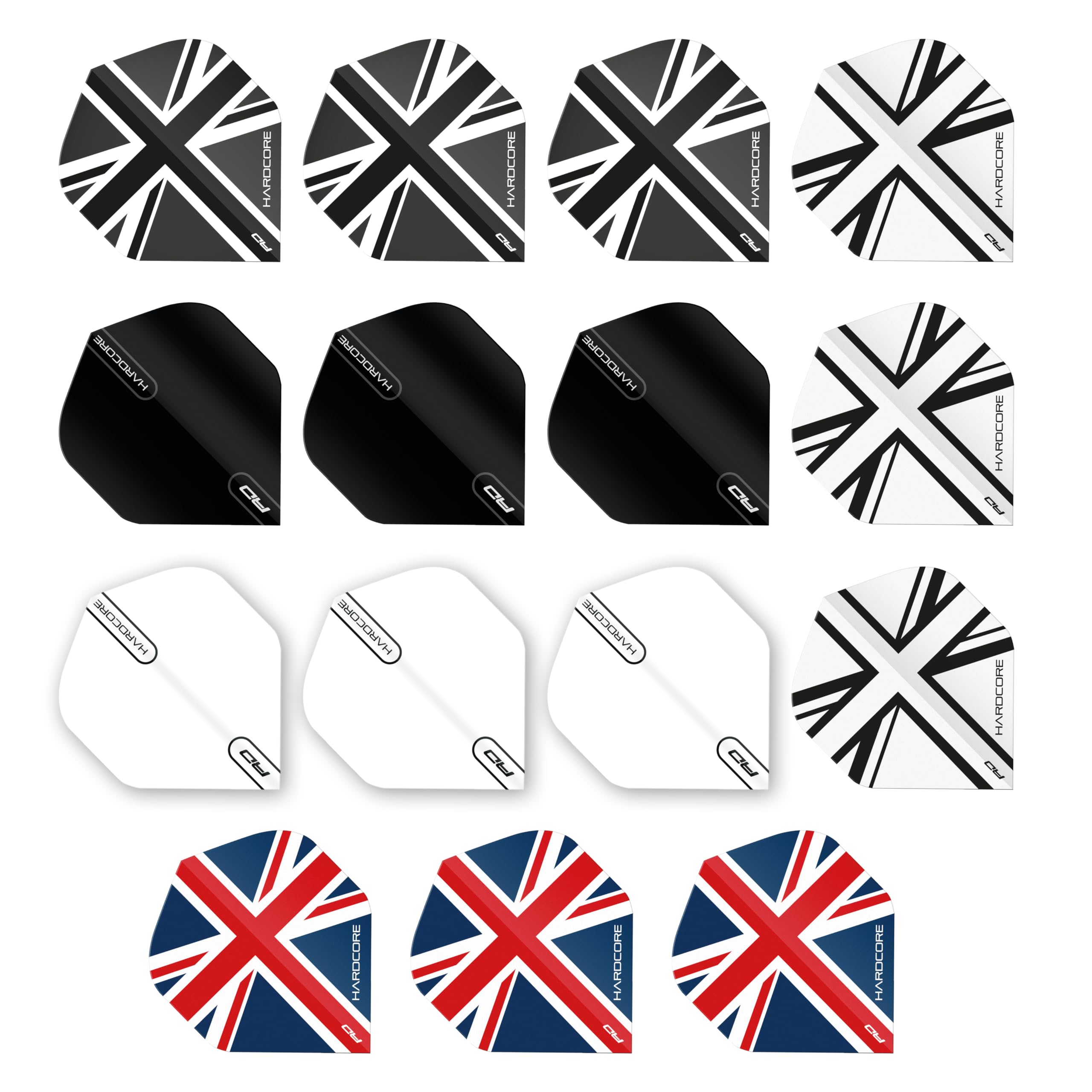 RED DRAGON Hardcore Union Jack Pack Extra Thick Standard Dart Flights - 5 sets Per Pack (15 Dart Flights in total)