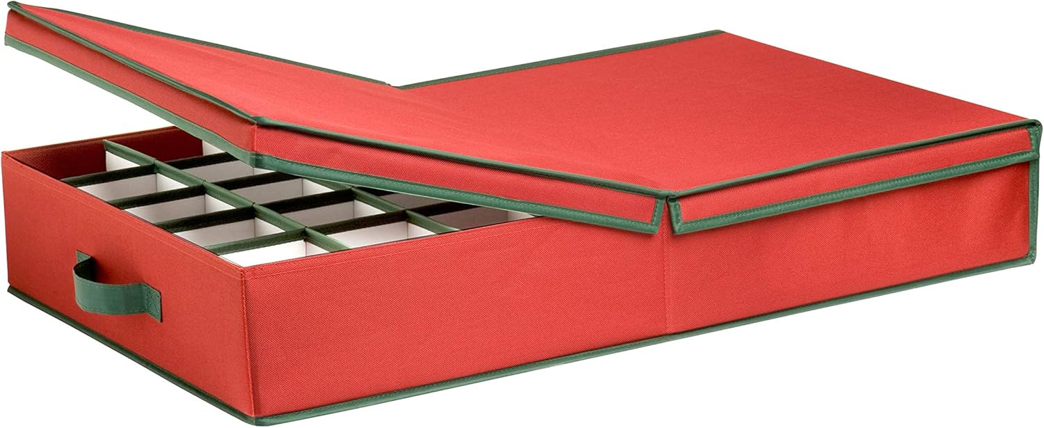 Holiday Décor Storage - Honey-Can-Do Ornament Storage Box with Dividers, Red/Green Large