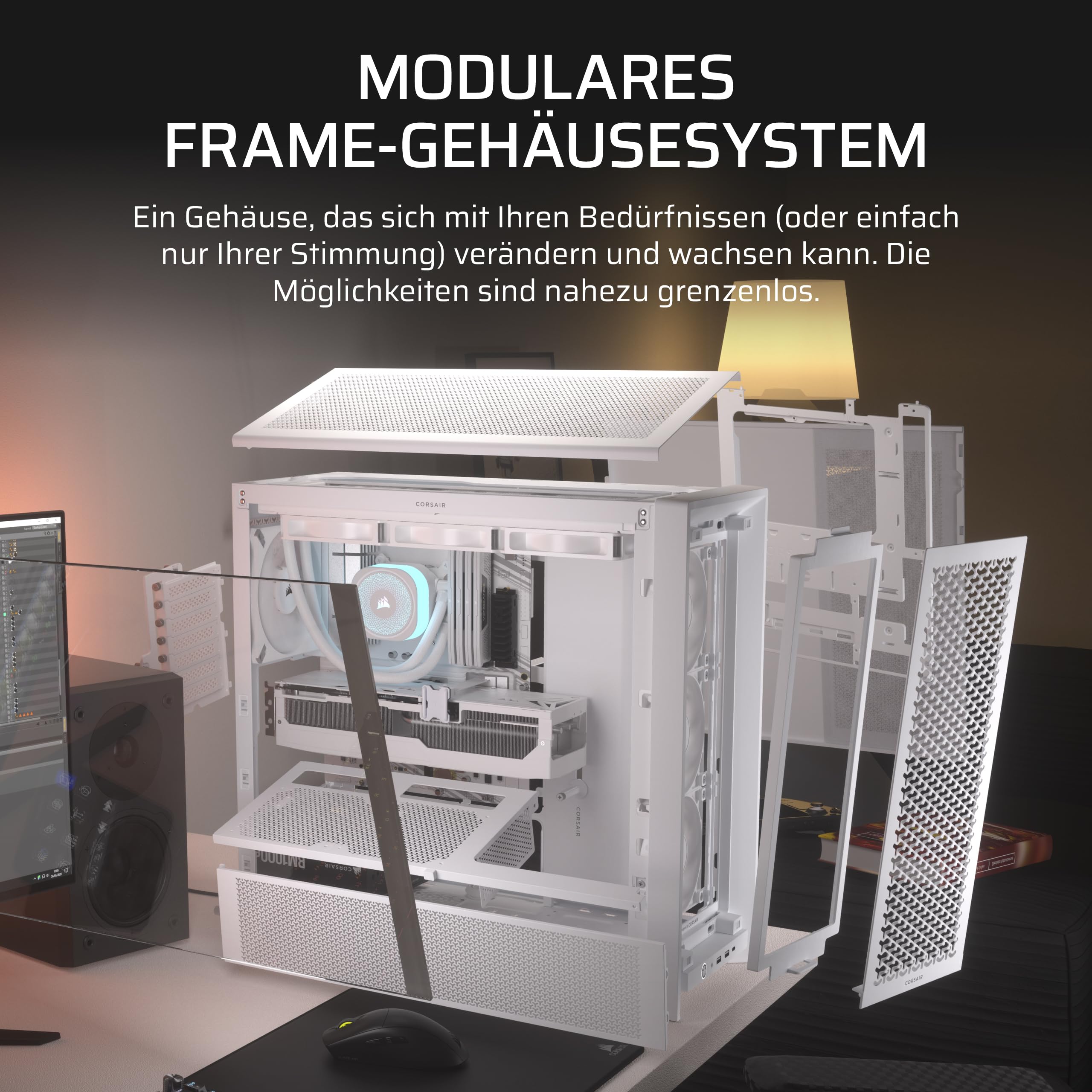 CORSAIR Frame 4000D RS Modulares Mid-Tower-PC-Gehäuse mit Hohem Luftstrom – 3X RS-Lüfter – InfiniRail-Lüfterhalterungssystem – ASUS BTF, MSI Project Zero und Gigabyte Project Stealth – Weiß 3