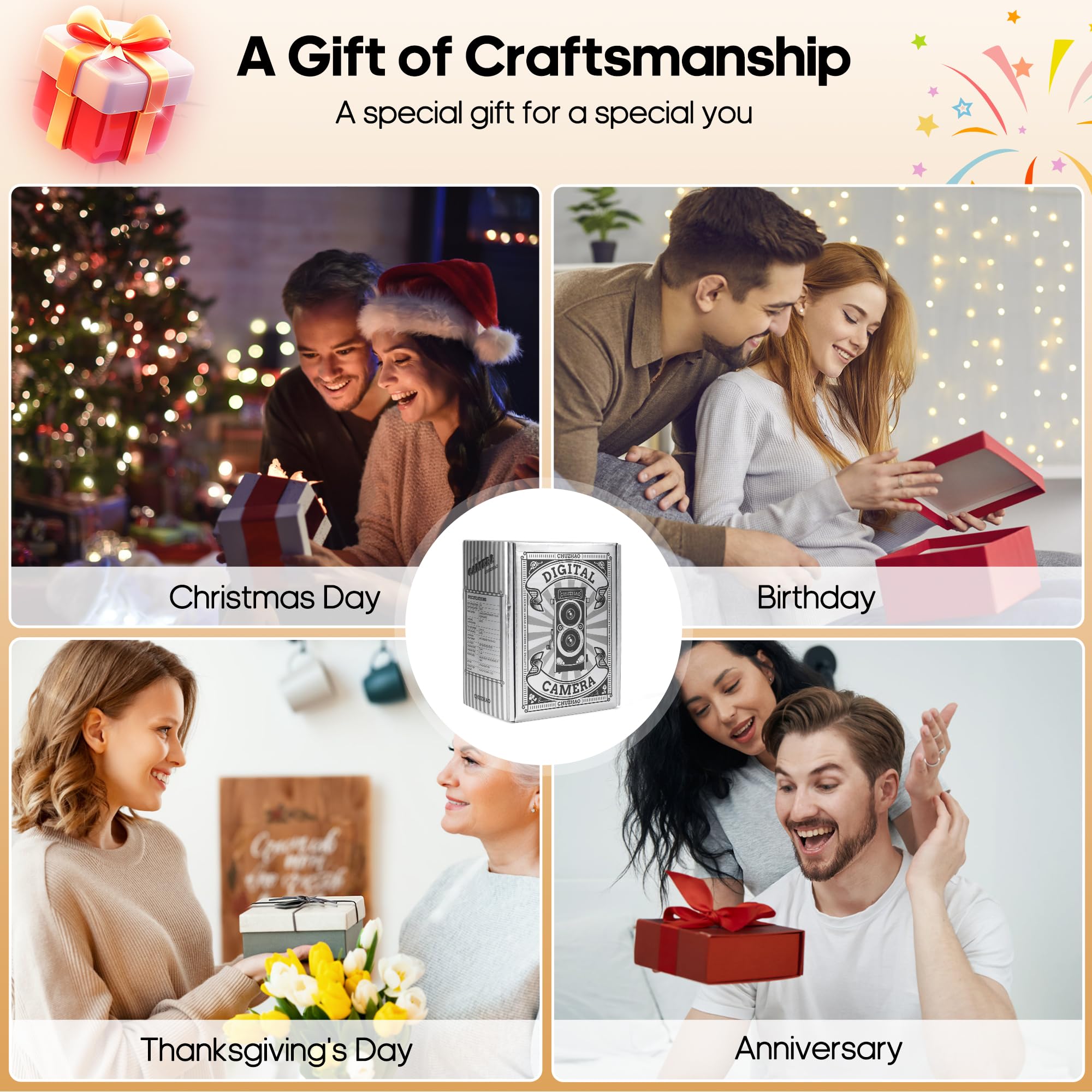 CHUZHAO Mini Retro Digital Camera - Vintage TLR Style Point and Shoot Auto Focus Vlogging Camera, Compact & Portable, 16GB Card Included, Ideal for Beginners, Teens, and Adults